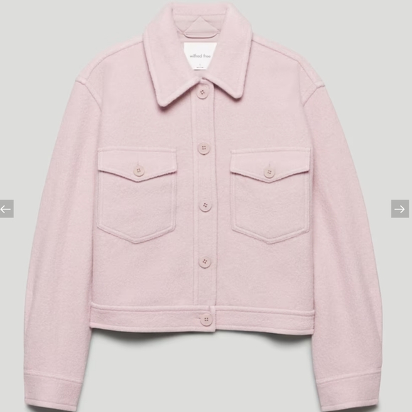 Wilfred Aritzia, Crop Shirt Jacket, 100% Merino Wool, Size S. Baby Pink. - Picture 2 of 15